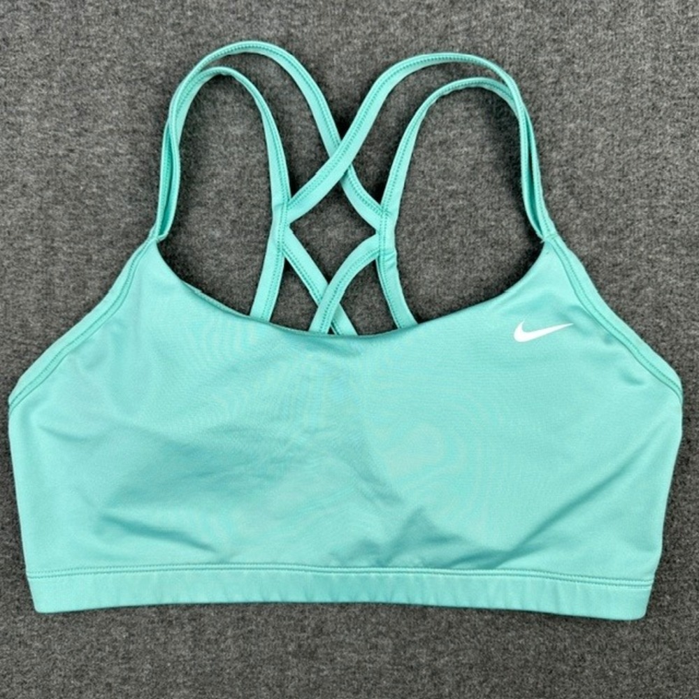 Nike Indy Sports Bra Mint Green Strappy Back Light Support Yoga Gym Womens Med